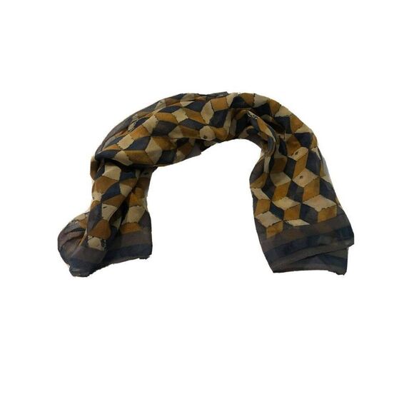 Vintage Anne Klein Fall Autumn Colors Purple Gold Geometric Print Scarf 20x20 - Picture 3 of 3